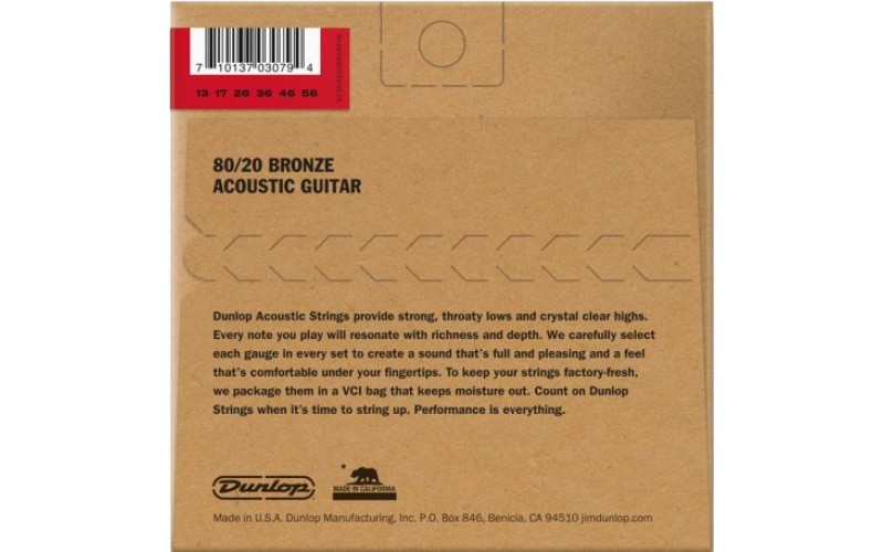 Dunlop DAB1356 Комплект струн для акустической гитары, бронза 80/20, Medium, 13-56