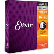 ELIXIR 11308 NANOWEB Комплект струн для акустической 8-струнной баритон гитары, бронза 80/20, 16-70