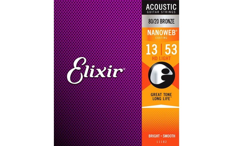 Elixir 11182 NanoWeb струны для акустич. гитары HD Light 13-53 бронза 80/20