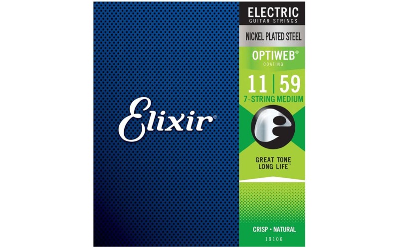 Elixir 19106 Optiweb Комплект струн для 7-струнной электрогитары, никелированная сталь, Medium 11-59