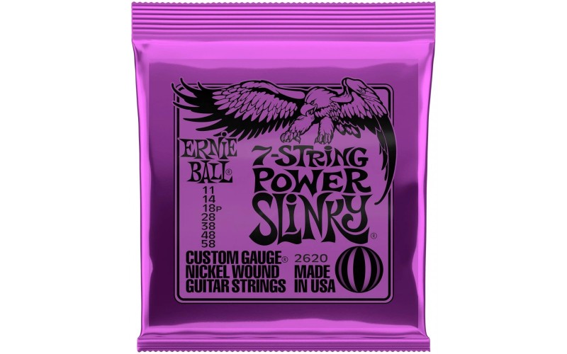 Ernie Ball 2620 струны для 7струнной электрогитары Nickel Wound Power Slinky 7 (11-58)
