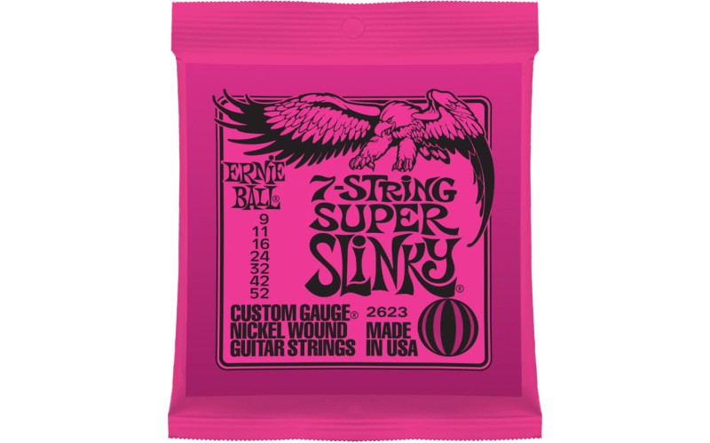 Ernie Ball 2623 струны для 7стр. электрогитары Nickel Wound Super Slinky 7 (9-11-16-24w-32-42-52)