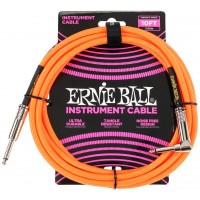 Ernie Ball 6079 кабель инструментальный, оплетёный, 3,05 м, прямой/угловой джеки, оранжевый неон