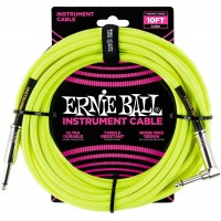 Ernie Ball 6080 кабель инструментальный, оплетёный, 3,05 м, прямой/угловой джеки, жёлтый