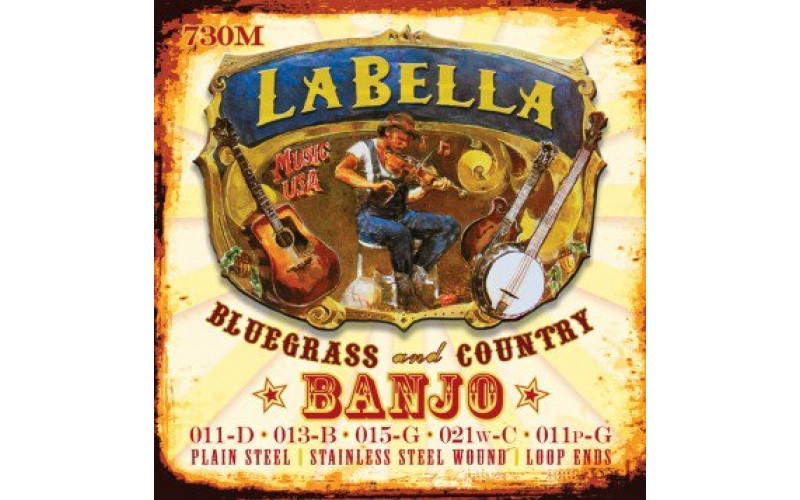 730M-BE Banjo Комплект струн для 5-струнного банджо, нерж.сталь, Medium, 11-11, шарик, La Bella