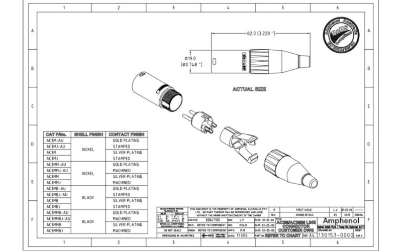 Amphenol AC3MCP - Разъем XLR кабельный папа, 3 конт., штекер