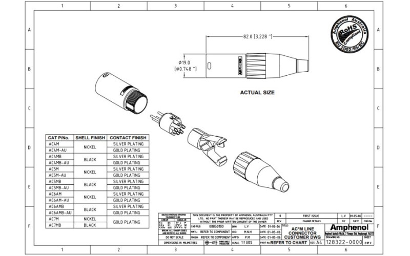 Amphenol AC5M - Разъем XLR кабельный папа, 5 контактов, штекер