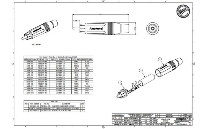 Amphenol ACPRSRD - Разъем RCA, цвет серый, с красным кольцом