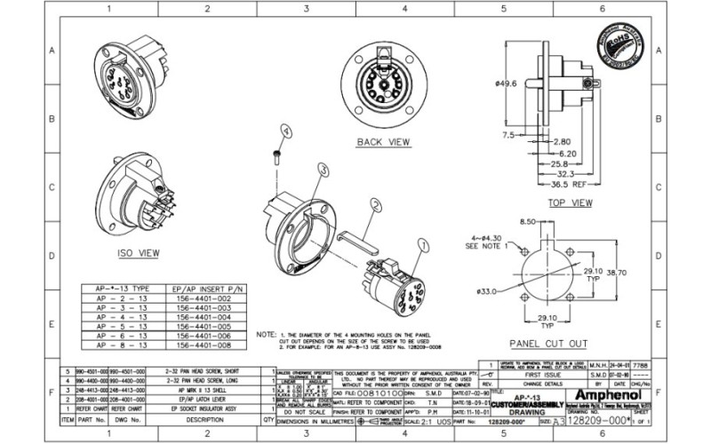 AMPHENOL AP-4-13 - разъем блочный  4 контакта, 