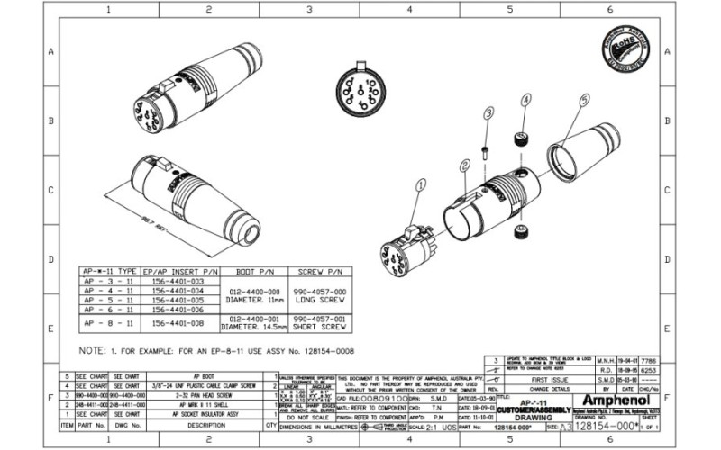 AMPHENOL AP-6-11 - разъем кабельный  6 контактов 