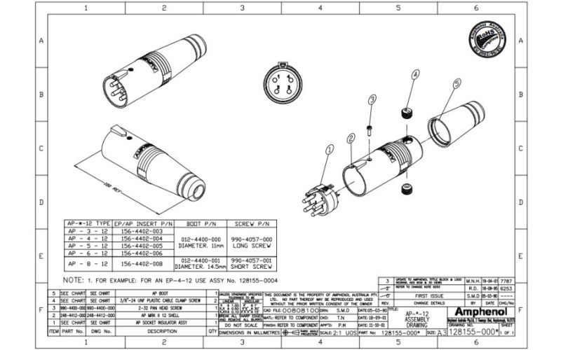 AMPHENOL AP-6-12 - разъем кабельный  6 контактов, 