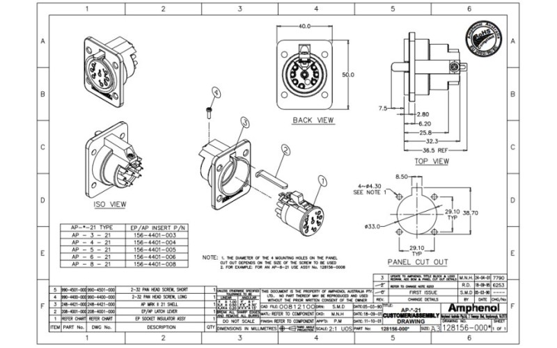 AMPHENOL AP421 - разъем блочный  4 контакта, 