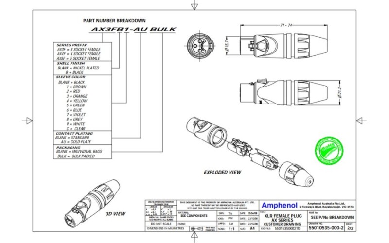 Amphenol AX5F - Разъем XLR кабельный мама, 5 контактов, точеные контакты