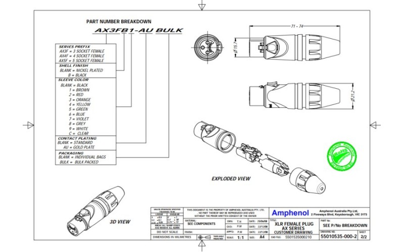 Amphenol AX5F - Разъем XLR кабельный мама, 5 контактов, точеные контакты