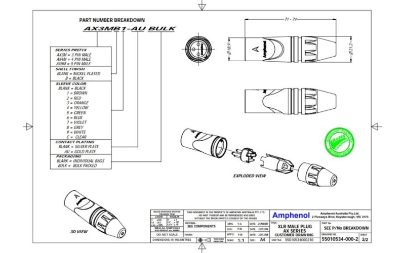 Amphenol AX5M - Разъем XLR кабельный папа, 5 контакта, точеные контакты