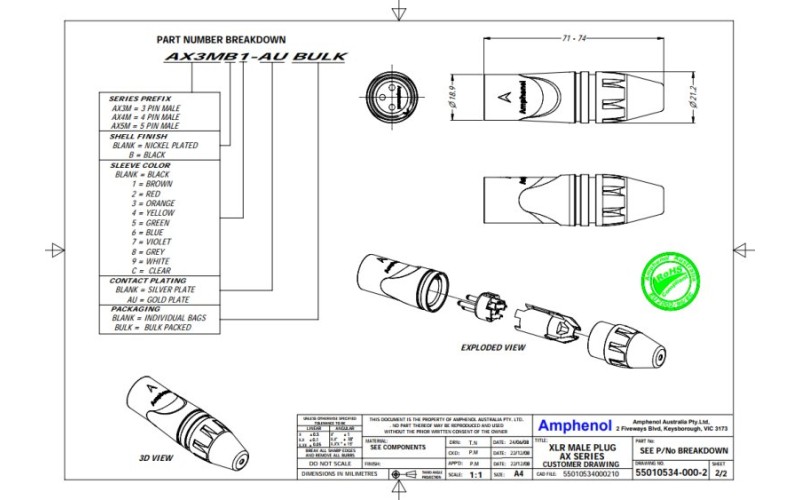 Amphenol AX5M - Разъем XLR кабельный папа, 5 контакта, точеные контакты