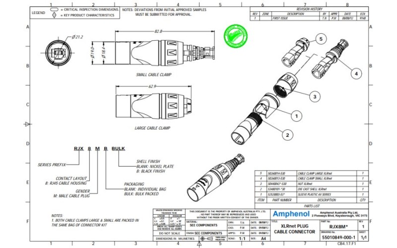 AMPHENOL RJX8M - корпус для кабельного разъема RJ45, серия XLRnet,  цвет серебро