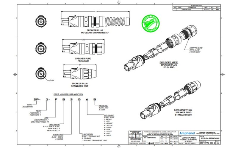Amphenol SP4F - Кабельный разъем, 4 контакта, корпус из термопластика (контакты под винт)