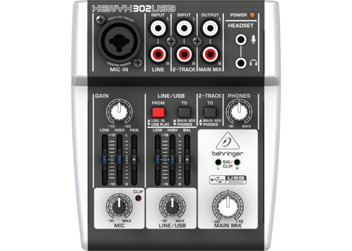 BEHRINGER 302USB микшер c USB, 1 микрофонный моновход, 2 стерео входа