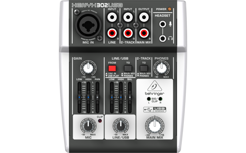 BEHRINGER 302USB микшер c USB, 1 микрофонный моновход, 2 стерео входа