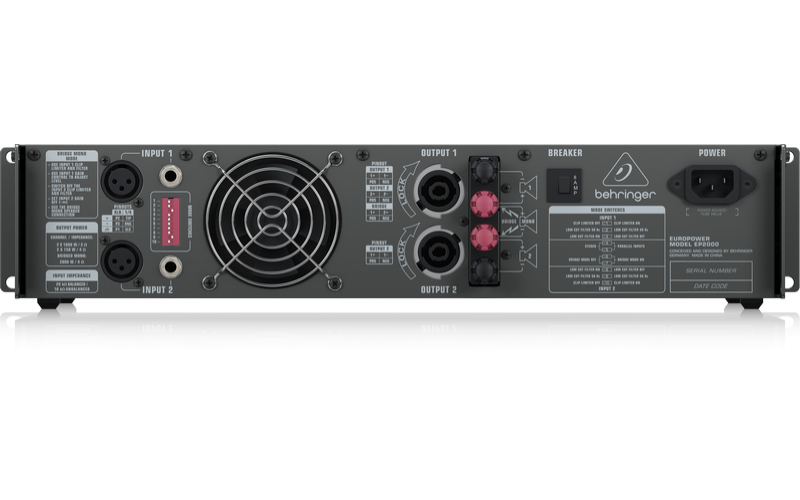 Behringer EP2000- усилитель мощности, 2х500 Вт/4 Ом,2х350 Вт/8 Ом, мост:1300 Вт/4 Ом, 1000 Вт/8 Ом
