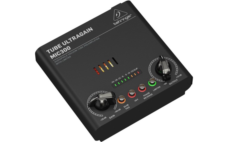 BEHRINGER MIC300 - ламповый предусилитель, лампа 12AX7, Pad, встроенный лимитер /+48В