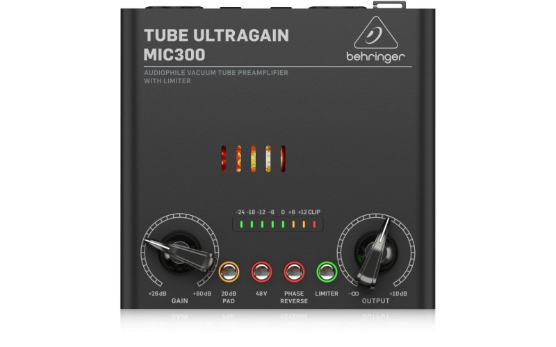 BEHRINGER MIC300 - ламповый предусилитель, лампа 12AX7, Pad, встроенный лимитер /+48В