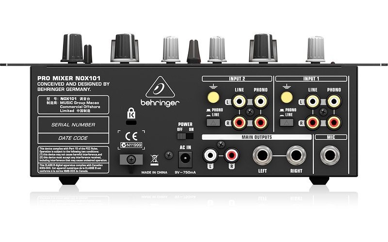 BEHRINGER NOX101 - 2-канальный DJ микшер с полным VCA управлением ULTRAGLIDE кроссфейдером