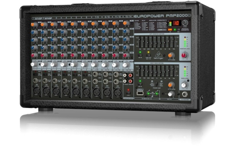 Behringer PMP2000D - микшер-усилит, 2x500 Вт на 8 Ом (2 x 1000 Вт на 4 Ом),14 каналов