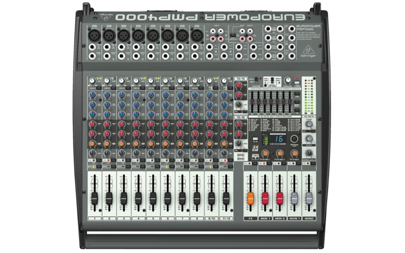 Behringer PMP4000 - микшер-усилит,2x300 Втна8 Ом (2x600 Вт на 4 Ом), 1200 мост 8 Ом, 8 моно/4 стерео