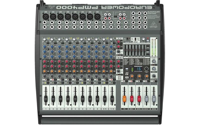 Behringer PMP4000 - микшер-усилит,2x300 Втна8 Ом (2x600 Вт на 4 Ом), 1200 мост 8 Ом, 8 моно/4 стерео