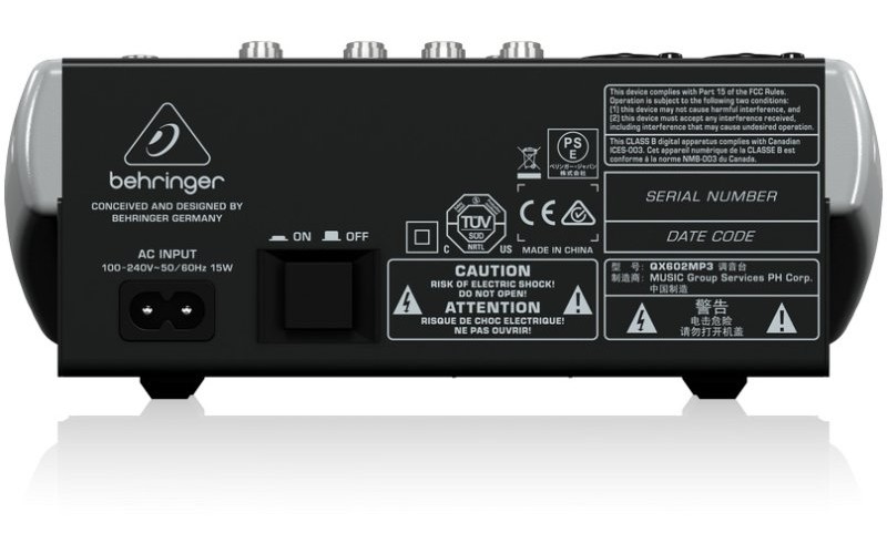Behringer QX602MP3 - микшер, 6 каналов, 2 микр. предусил. XENYX, USB МР3 плеер, British EQ, Multi FX