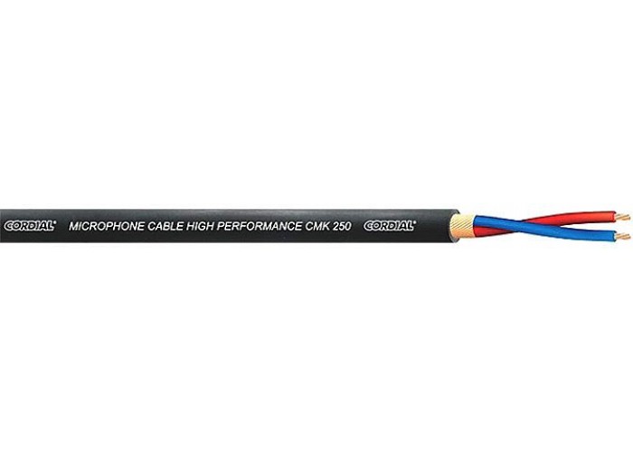 Cordial CMK 250 BLACK микрофонный кабель диаметр6,4 мм, AWG 21, 2x0.5мм?, витой экран, черный