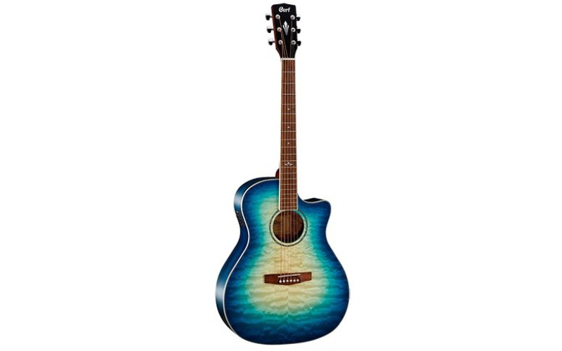 Cort GA-QF CBB Grand Regal Series Электроакустическая гитара, с вырезом, прозрачный синий