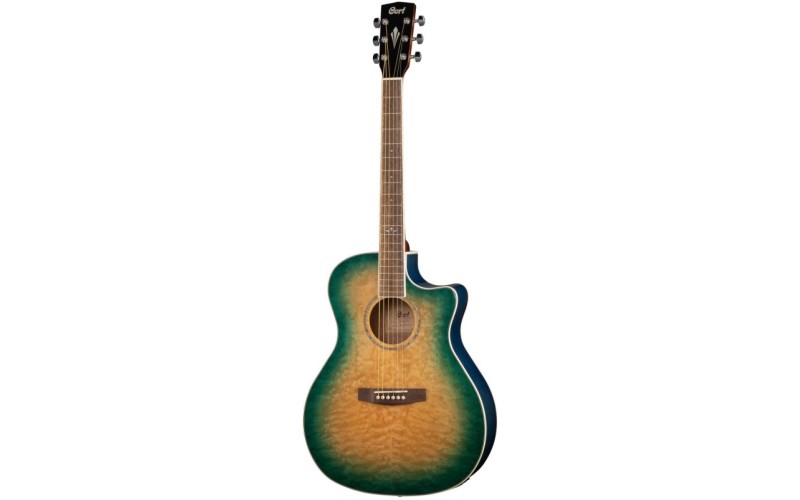 Cort GA-QF CBB Grand Regal Series Электроакустическая гитара, с вырезом, прозрачный синий