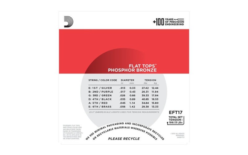 D'ADDARIO EFT17 струны для акустической гитары, фосфор бронза, Medium 13-56 полукруглая оплетка
