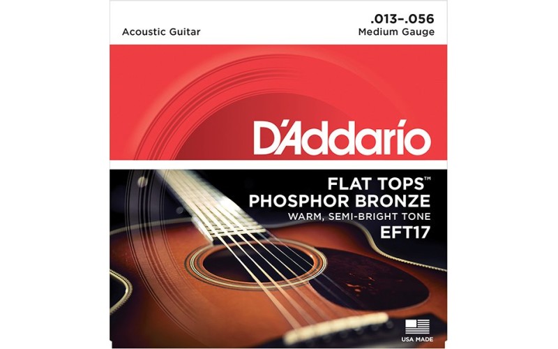 D'ADDARIO EFT17 струны для акустической гитары, фосфор бронза, Medium 13-56 полукруглая оплетка
