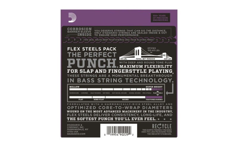 D'ADDARIO EFX165 струны для бас гитары Custom Light, 45-100