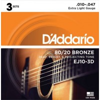 D'Addario EJ10-3D Bronze 80/20 Струны для акустической гитары, бронза, 10-47, 3 комплекта