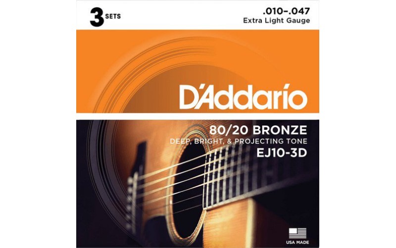 D'Addario EJ10-3D Bronze 80/20 Струны для акустической гитары, бронза, 10-47, 3 комплекта