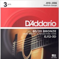 D'Addario EJ12-3D Bronze 80/20 Струны для акустической гитары, бронза, 13-56, 3 комплекта