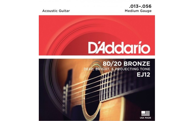 D'ADDARIO EJ12 струны для акустической гитары, бронза, 80/20, Medium, 13-56