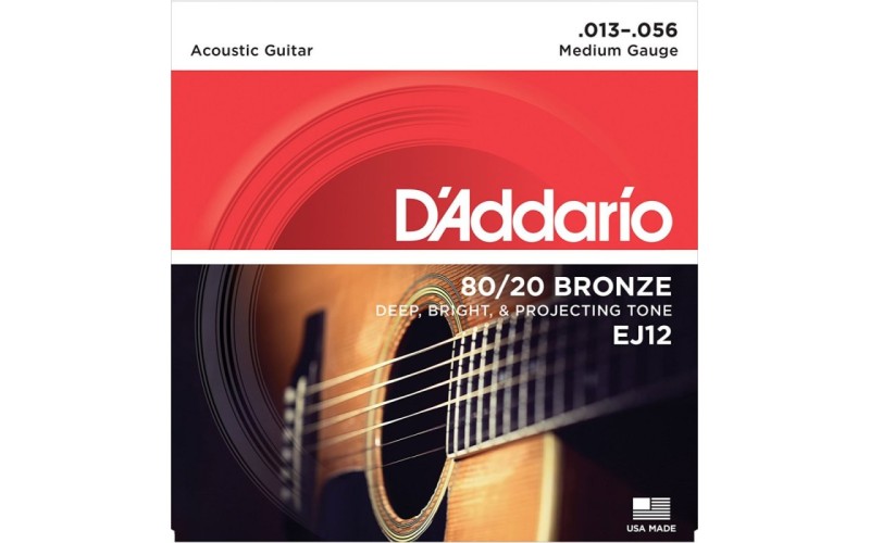 D'ADDARIO EJ12 струны для акустической гитары, бронза, 80/20, Medium, 13-56