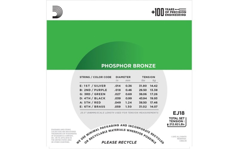 D'ADDARIO EJ18 - струны для акустической гитары, 14-59