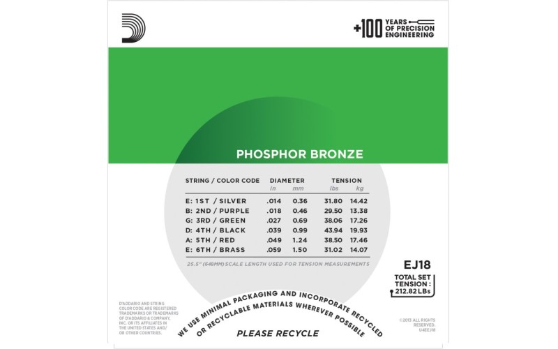 D'ADDARIO EJ18 - струны для акустической гитары, 14-59