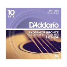 D'ADDARIO EJ26-10P - 10 компл. струн для акустической гитары, фосфор/бронза, Custom Light, 11-52