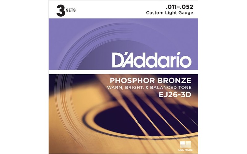 D'ADDARIO EJ26-3D 3 комплекта струн для акустической гитары, фосфор/бронза, Custom Light, 11-52