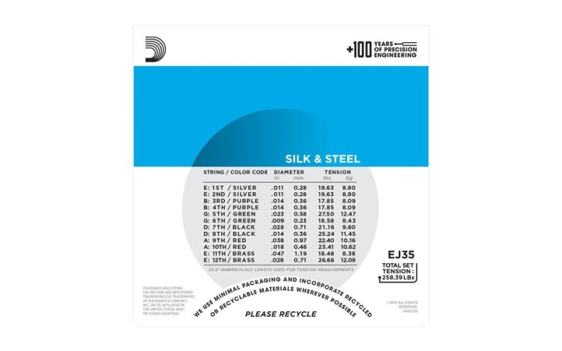 D'ADDARIO EJ35 стр. для 12- стр. гит., посеребренные сталь/шелк, 11-47