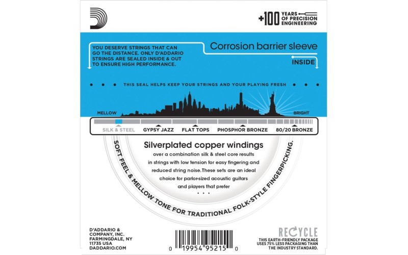 D'ADDARIO EJ35 стр. для 12- стр. гит., посеребренные сталь/шелк, 11-47