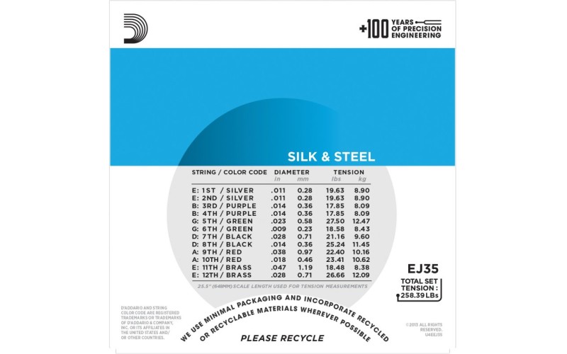 D'ADDARIO EJ35 стр. для 12- стр. гит., посеребренные сталь/шелк, 11-47